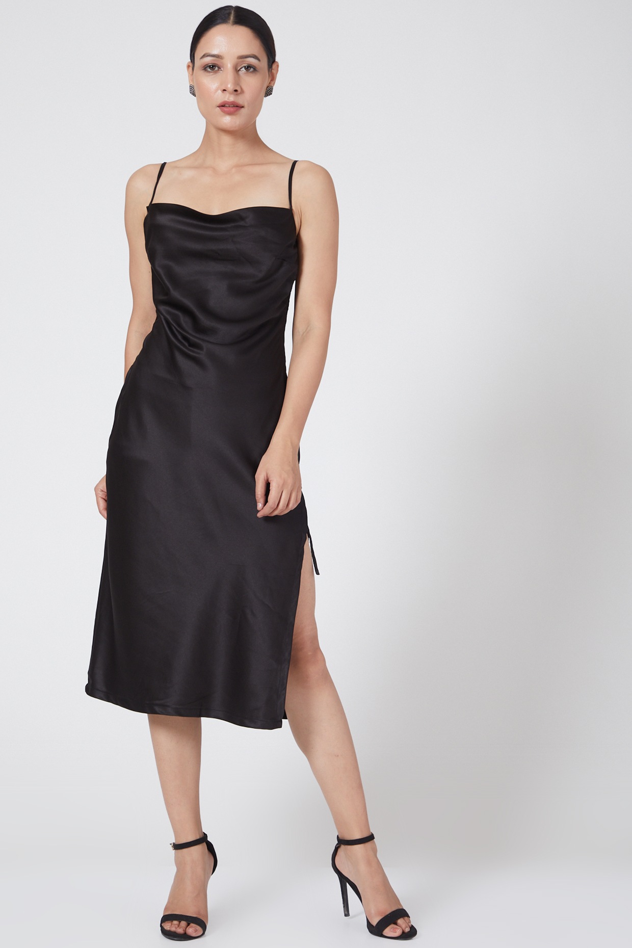 Black Satin Slip Dress Design by Three ...